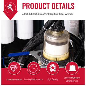 Magluv wrench engaged on Davco filter cap demonstrating proper use and leverage