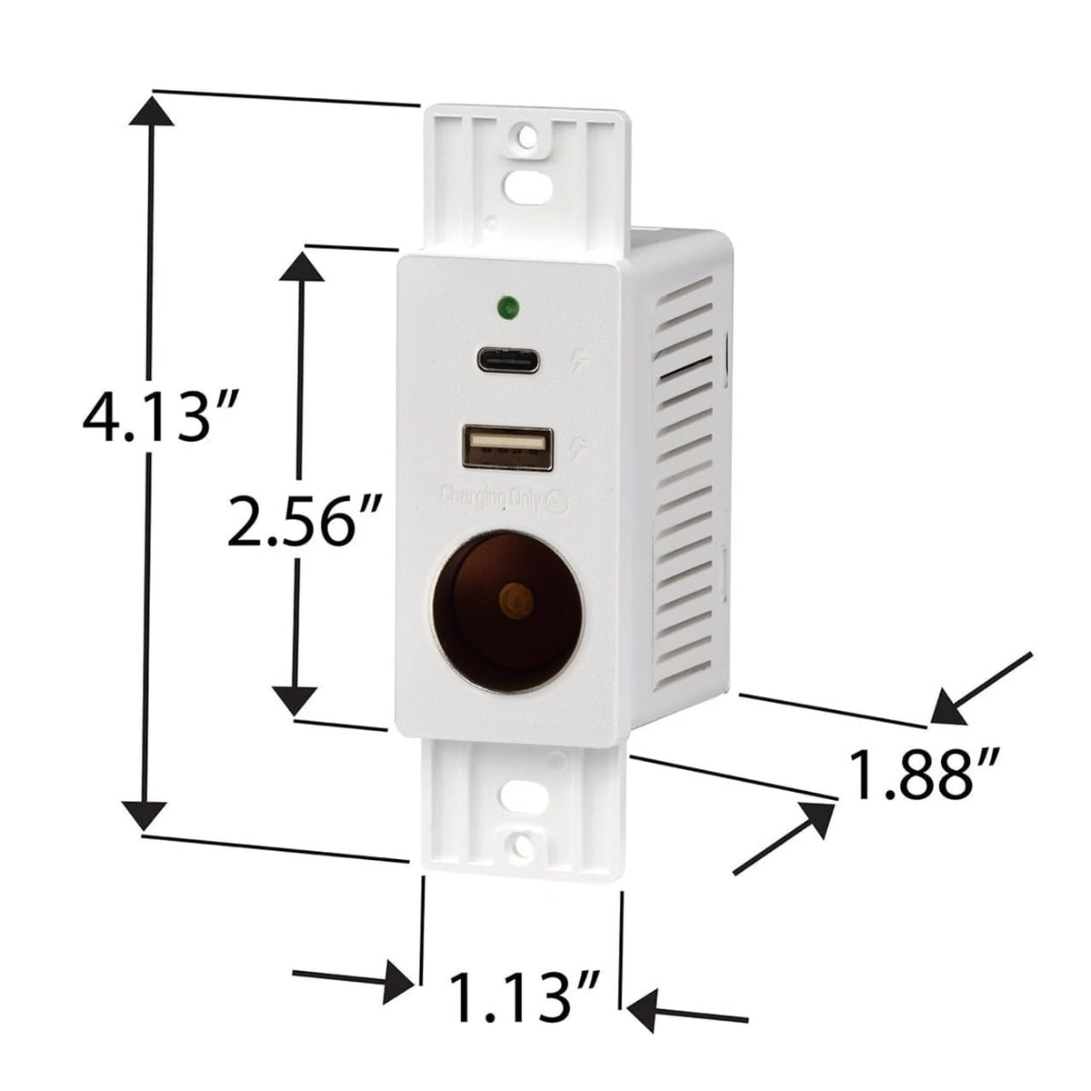 Close-up of Magnadyne VPA socket and label, clear high-current power access