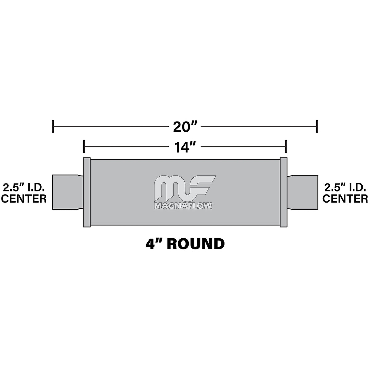 MagnaFlow muffler 10416 size comparison beside a ruler showing compact dimensions and easy placement