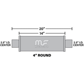 MagnaFlow muffler 10416 size comparison beside a ruler showing compact dimensions and easy placement