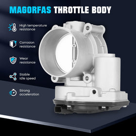 Magorfas throttle body mounting flange detail showing bolt holes and gasket surface benefit