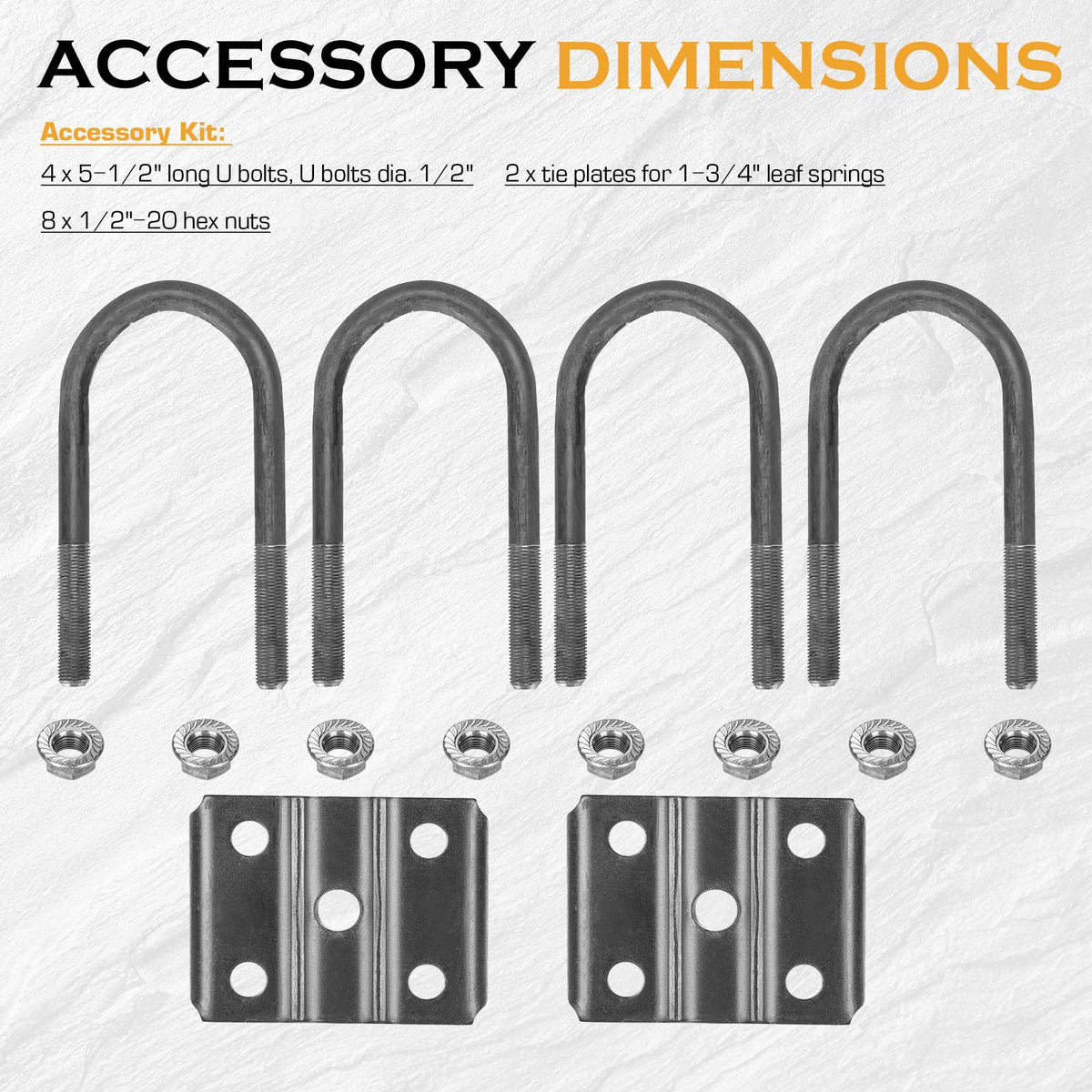 Magorfas U-bolt kit detail showing tie plates and nuts for secure axle clamping