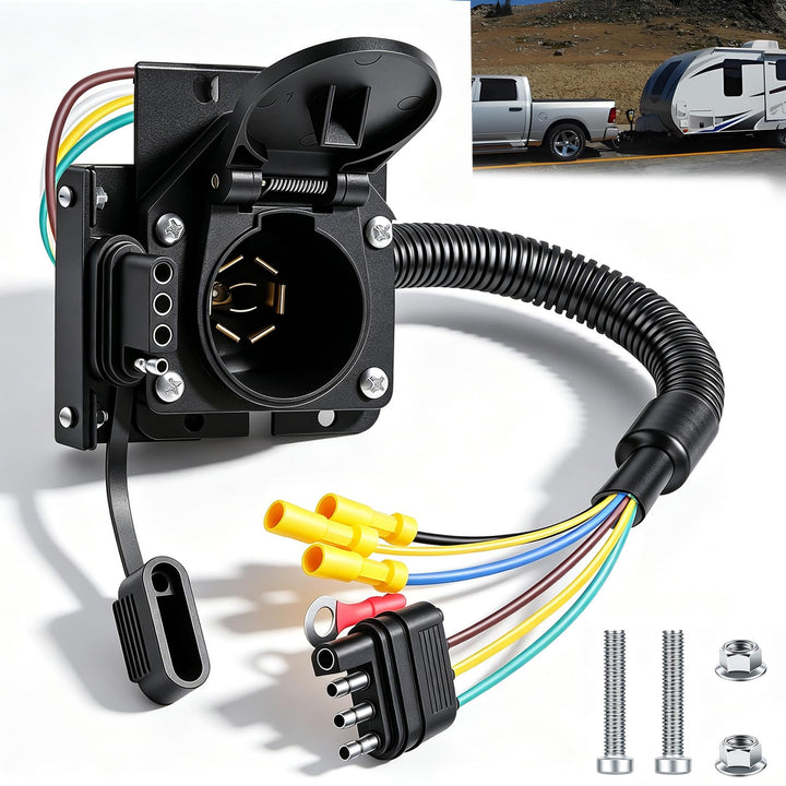 maierke front view assembled adapter showing dual outputs and bracket for secure towing