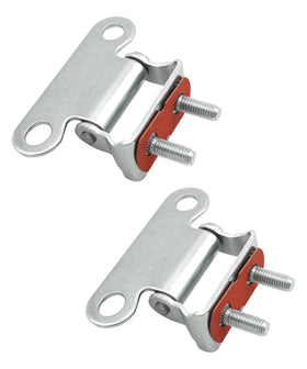 Maigoo front view of paired rear door hinges showing fit and finish