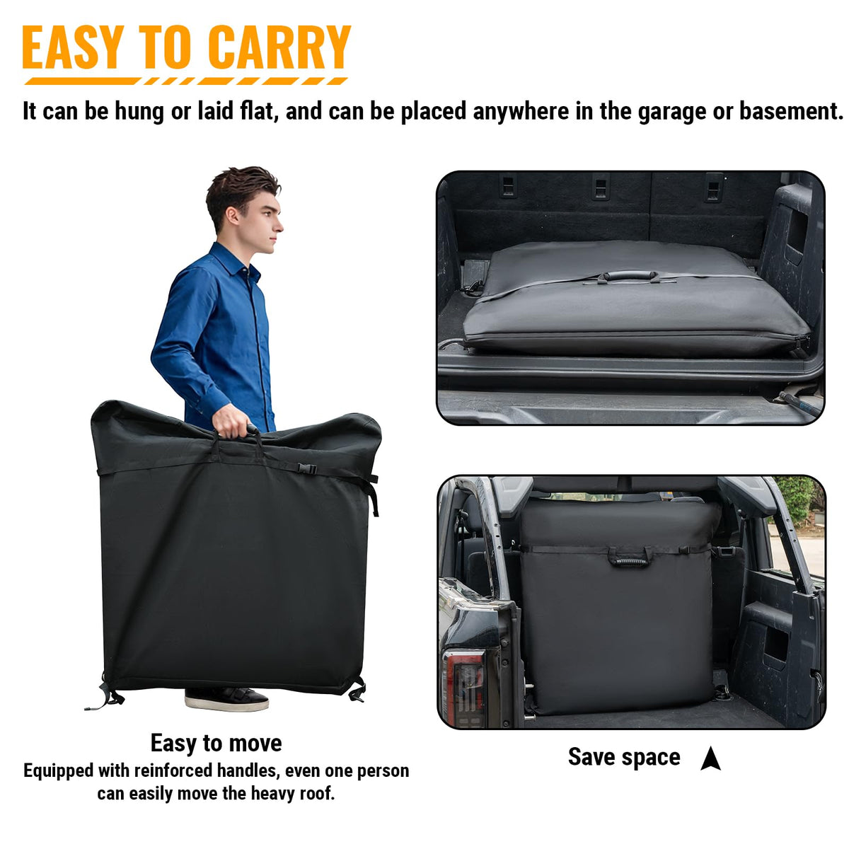 MAIKER OFF ROAD bag in trunk showing size and scale for easy storage