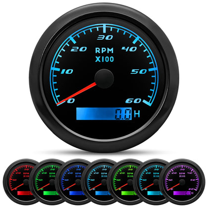 MAIMEIMI front face 85mm tachometer showing clear RPM dial and hour meter for reliable monitoring