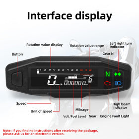 MAIMEIMI LCD closeup displaying speed RPM and gear readouts for quick rider checks