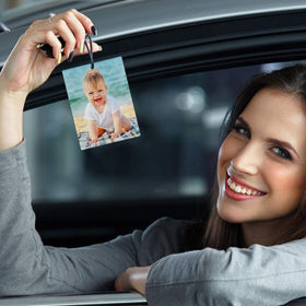 Maitys lifestyle shot hanging from rearview mirror showing finished product appeal