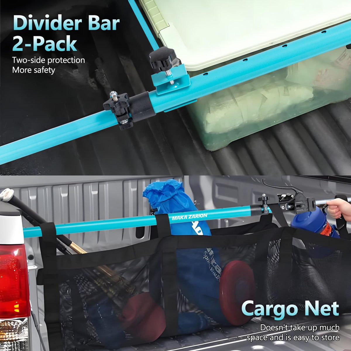 MAKA ZARION cargo bar installed in truck bed demonstrating secure load stability