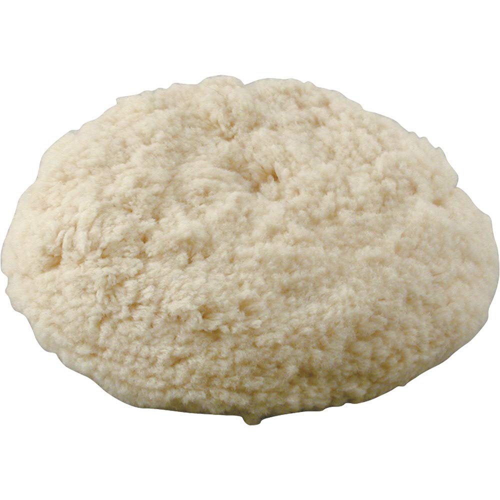 Makita wool bonnet front view showing full 7-inch pad and benefit of fast attachment