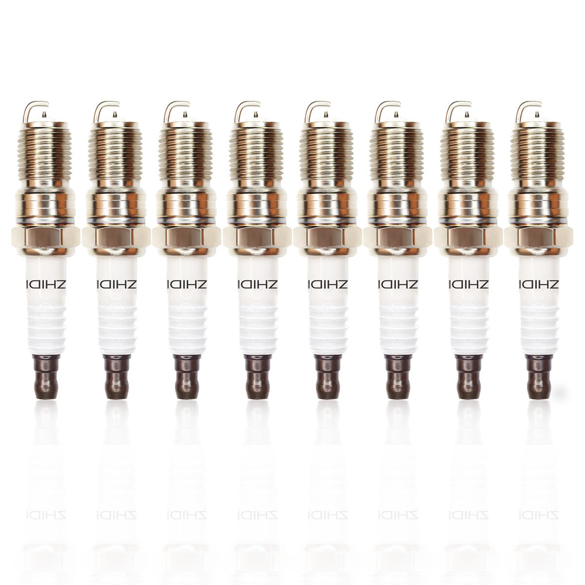 MAKUANG front packaging showing all eight spark plugs and part number benefits