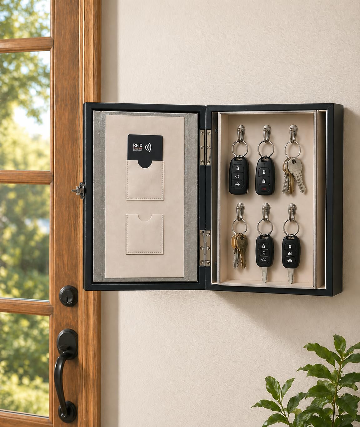 Malachor interior with six fobs and two card sleeves for organized access