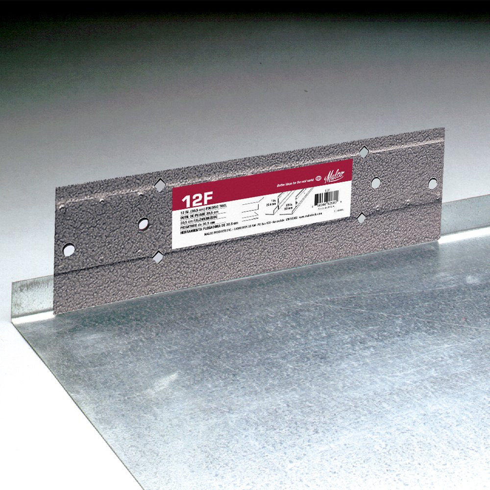 Malco 12F close-up of dual folding grooves for precise 3/8 inch and 1 inch bends