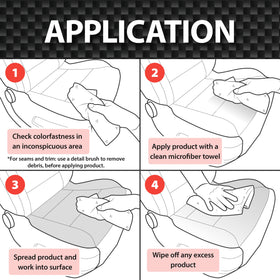 Malco being applied with cloth on a car seat to quickly clean and condition