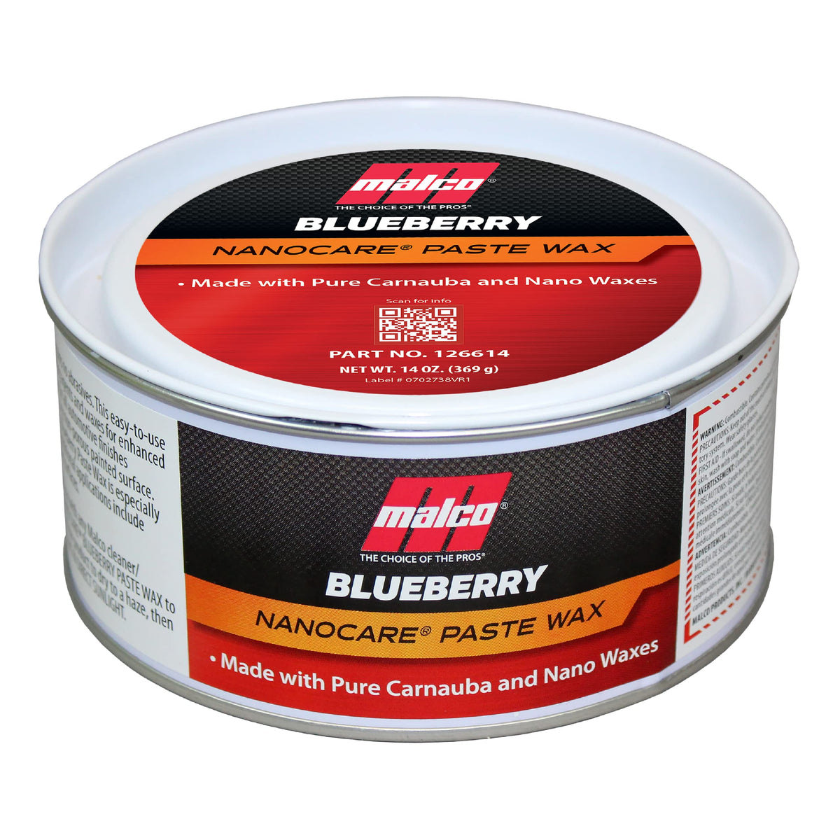 Malco blueberry paste wax front label showing product name and size
