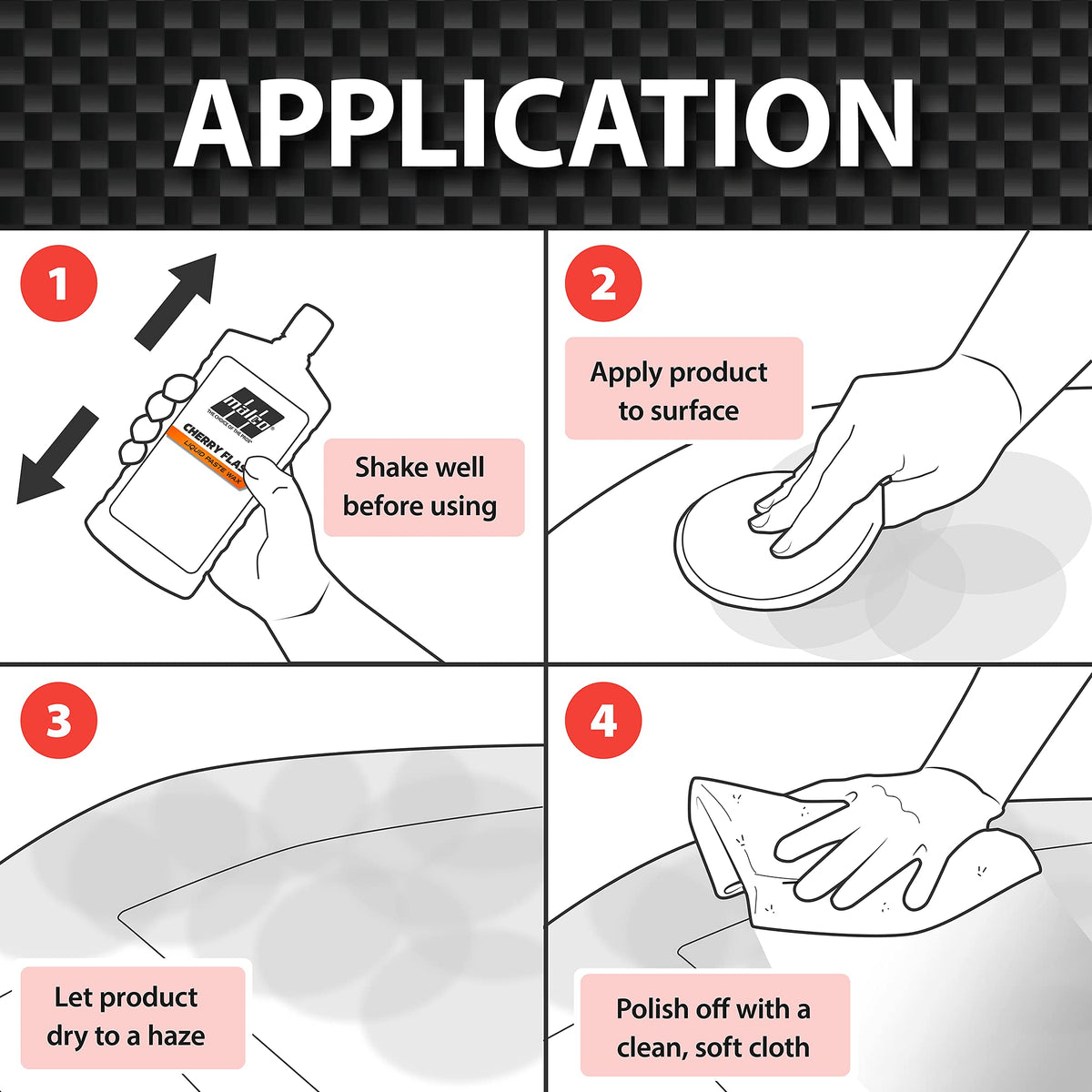 Malco Cherry Flash applied with hand pad for quick even coverage