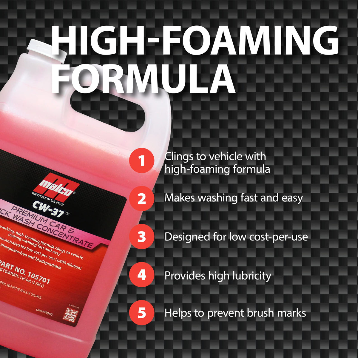 Malco CW-37 foam covering car surface in foam cannon application for efficient soil removal