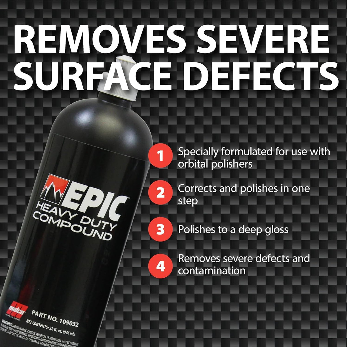 Malco EPIC before and after paint panel showing restored glossy finish