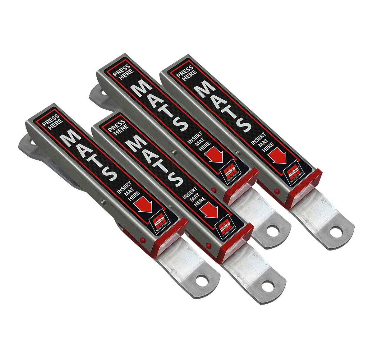 Malco mat clamp front view showing sturdy aluminum and secure grip benefit