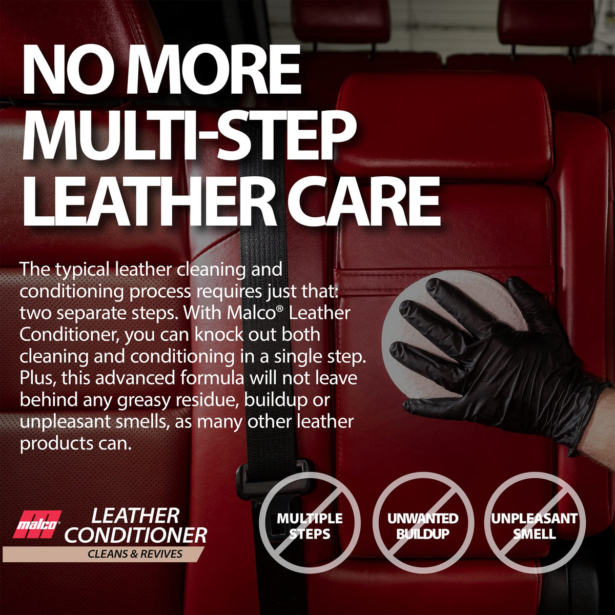 Malco on a treated steering wheel showing improved grip and reduced dryness