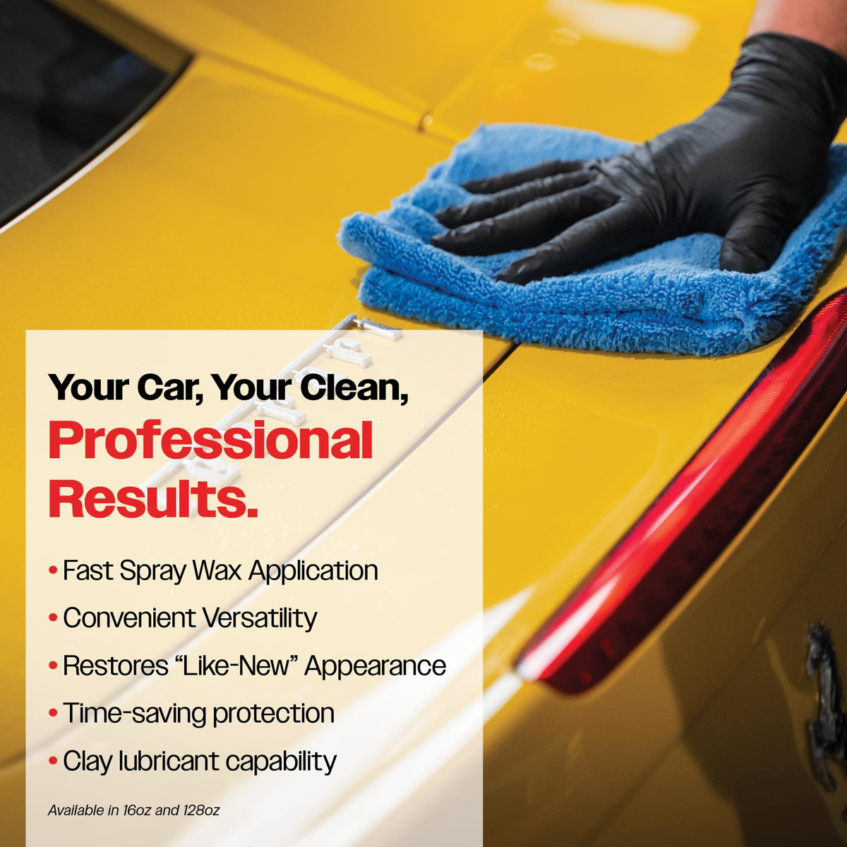 Malco being wiped with microfiber revealing deep reflection and streak-free finish