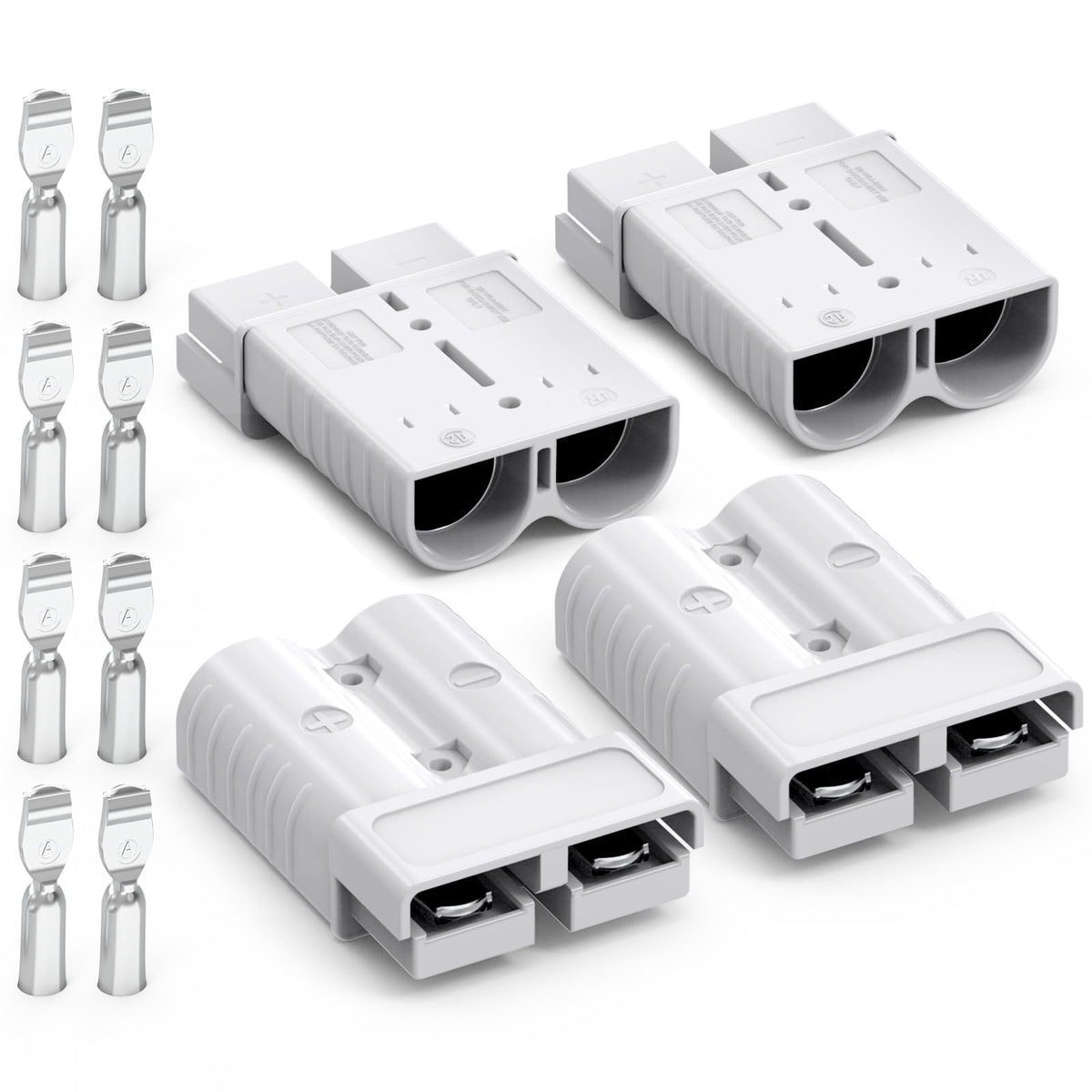 Malictele front view of 175A grey connector 4-pack showing compact design and quick-connect benefit