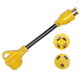 Malxs adapter in use at an RV hookup demonstrating temporary power convenience