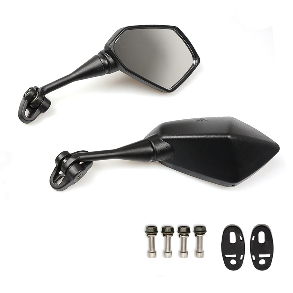 Mamiko front view packaging showing both mirrors and included hardware for quick replacement