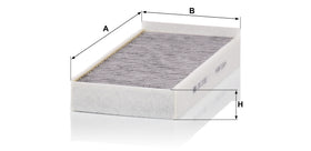 MANN-FILTER activated carbon layer detail highlighting odor and gas adsorption