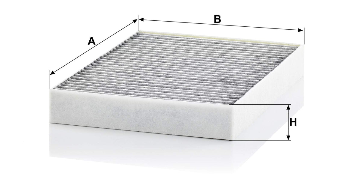 MANN-FILTER activated carbon layer close-up on CUK 23 014-2, highlights odor and gas adsorption
