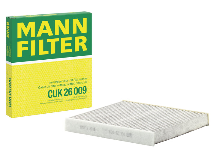 MANN-FILTER CUK 26 009 front view showing clean pleats and fitment benefit