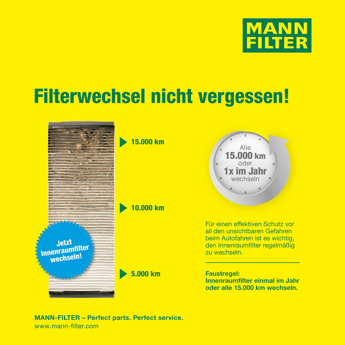 MANN-FILTER beside ruler showing exact dimensions for correct fitment