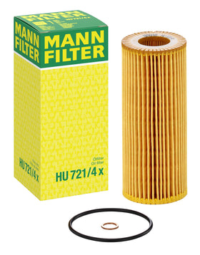 MANN-FILTER front view of cartridge and gasket showing exact fit and ready-to-install benefit