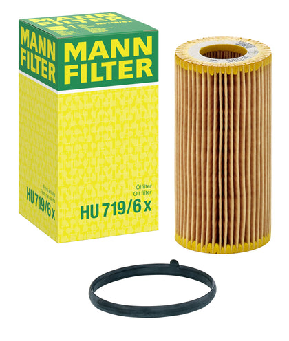Mann Filter HU 719/6 x front view showing cartridge and label for correct fit