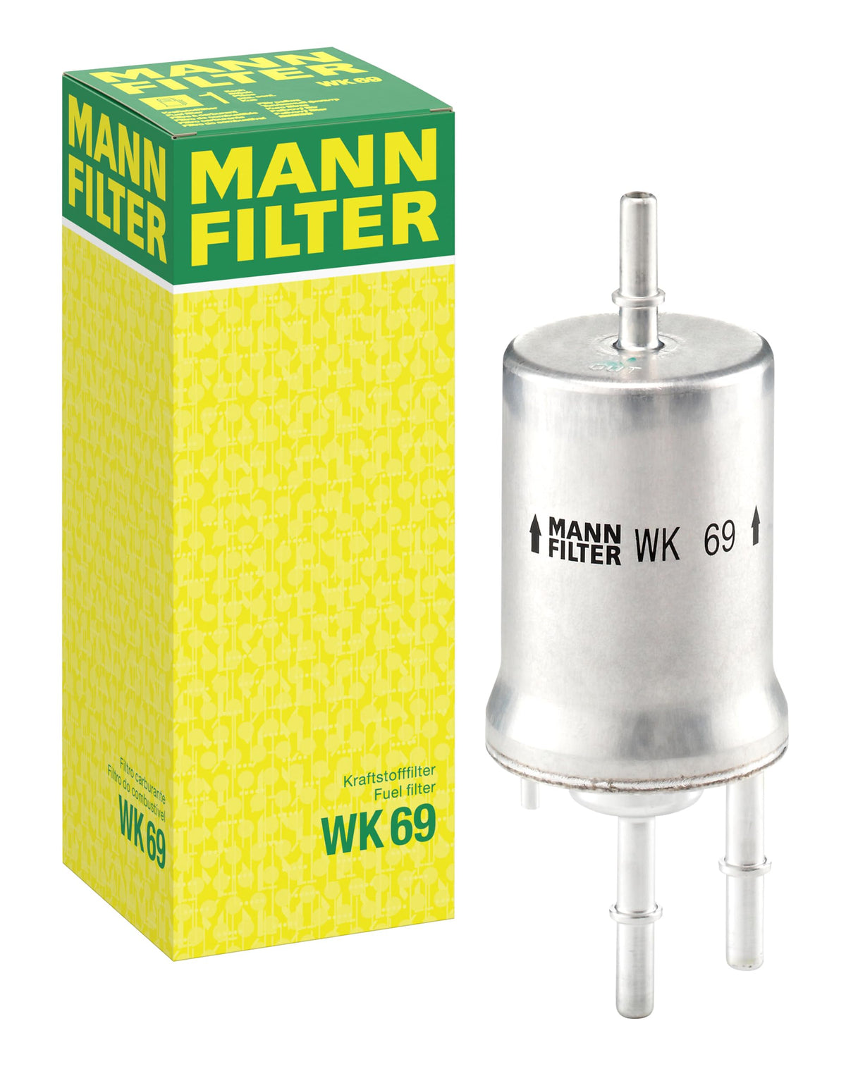MANN-FILTER WK 69 front view showing robust housing and OEM-fit benefit