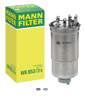 Mann Filter WK853/3X front view showing filter canister and connection points for easy replacement