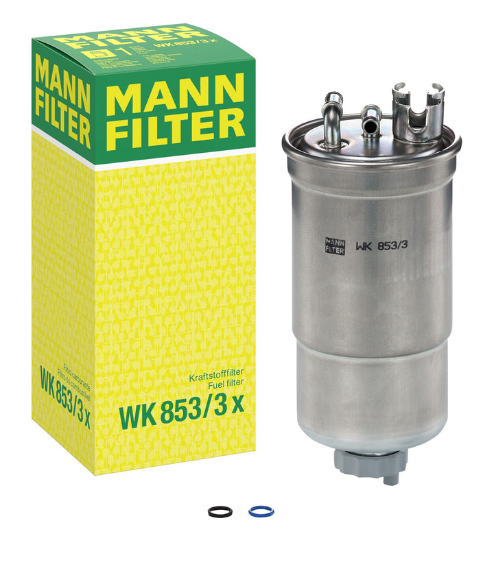 Mann Filter WK853/3X front view showing filter canister and connection points for easy replacement