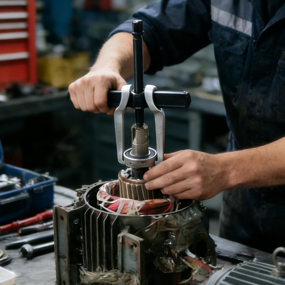 MANNIFEN tool in use removing a bearing, demonstrates precise controlled extraction