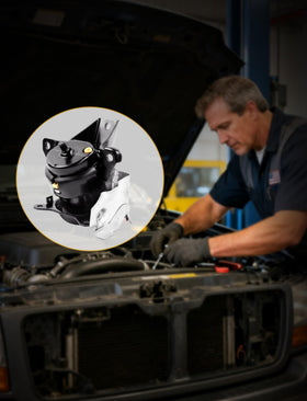 Mardarth motor mount in garage with truck showing professional installation readiness