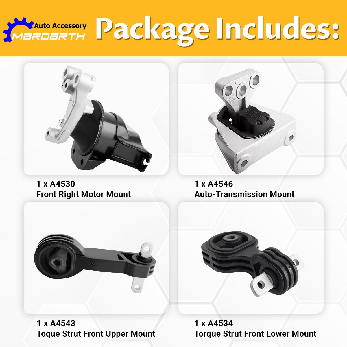 Mardarth mount installed on engine driver side, reduces vibration and improves stability