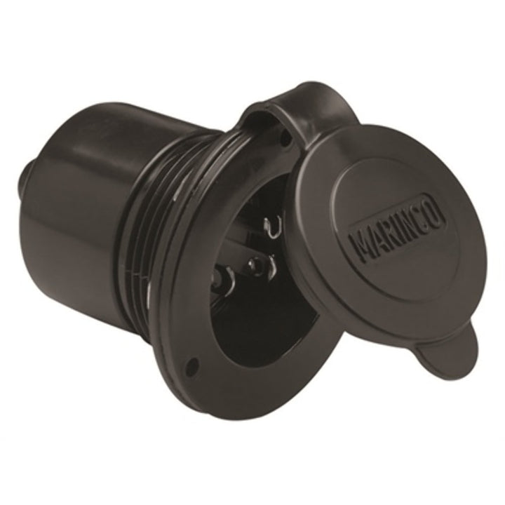 Marinco 150BBI front panel showing inlet and protective cap for secure shore connection