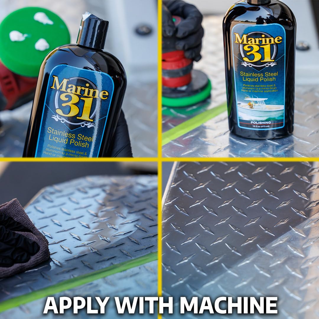 Marine 31 treated boat rail in sunlight demonstrating long-lasting shine