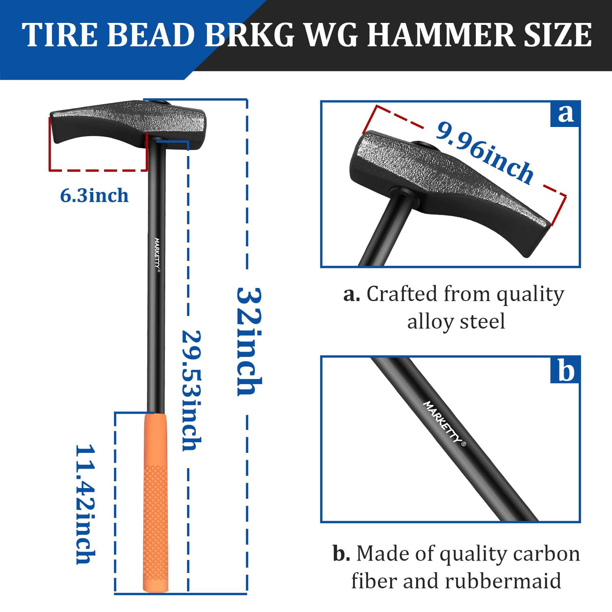 MARKETTY head detail showing alloy steel construction for long-lasting impact strength