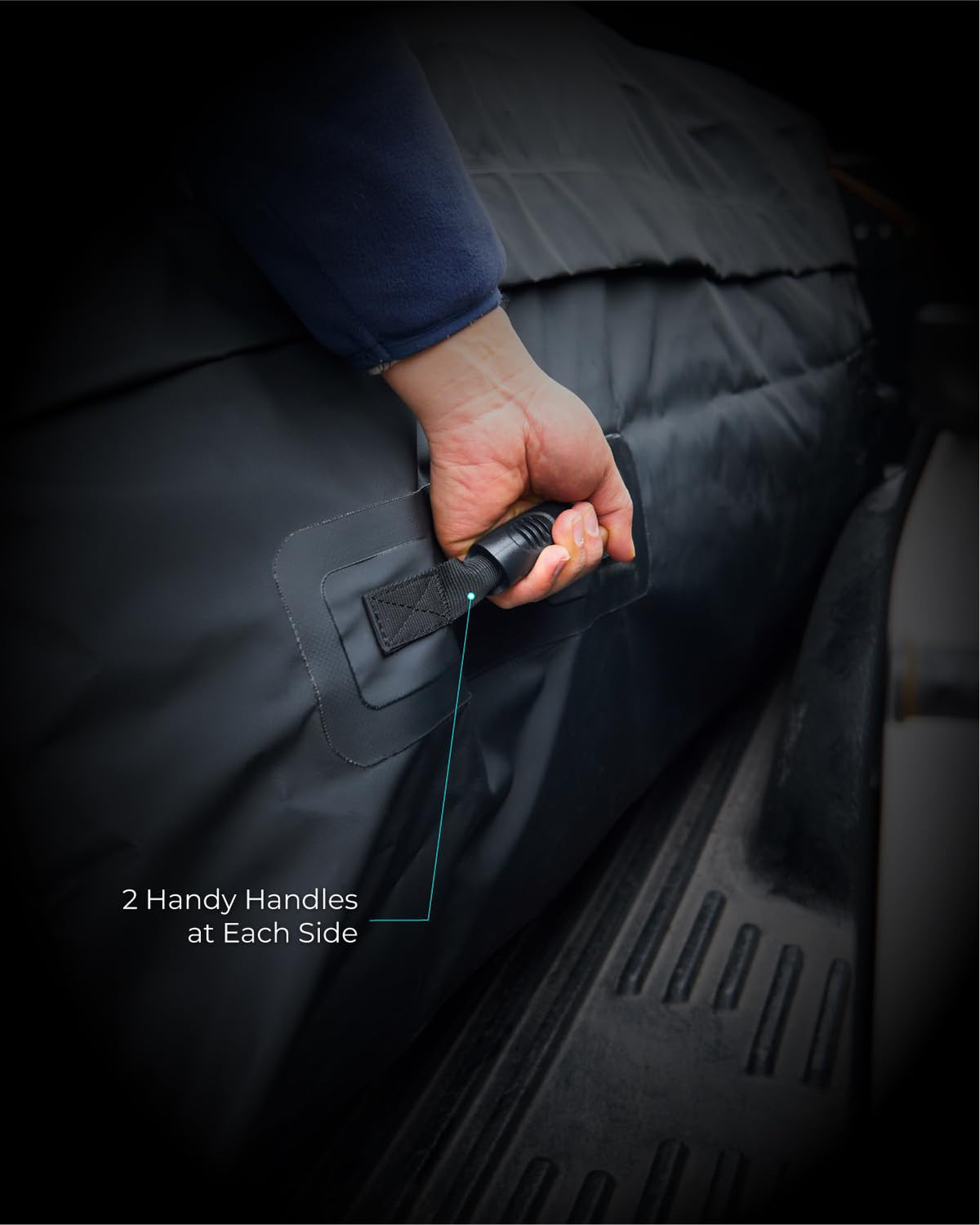MARKSIGN cargo bag installed in pickup bed securing family luggage
