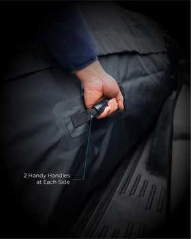 MARKSIGN cargo bag installed in pickup bed securing family luggage