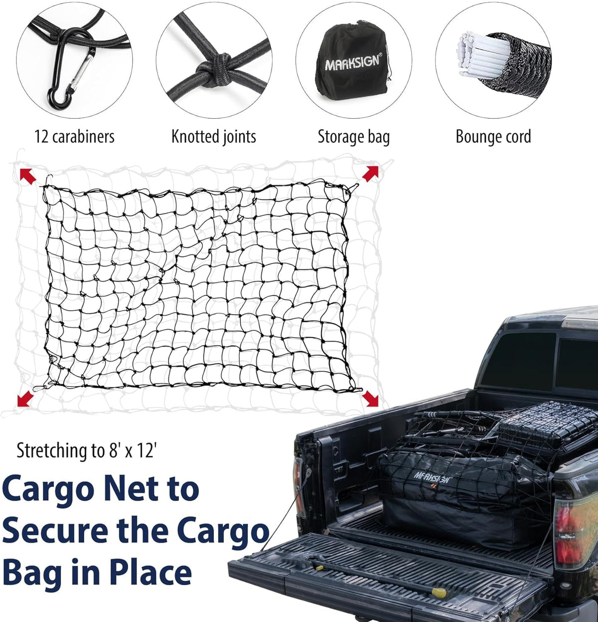 MARKSIGN bag installed in a pickup bed maximizing cargo space and organization