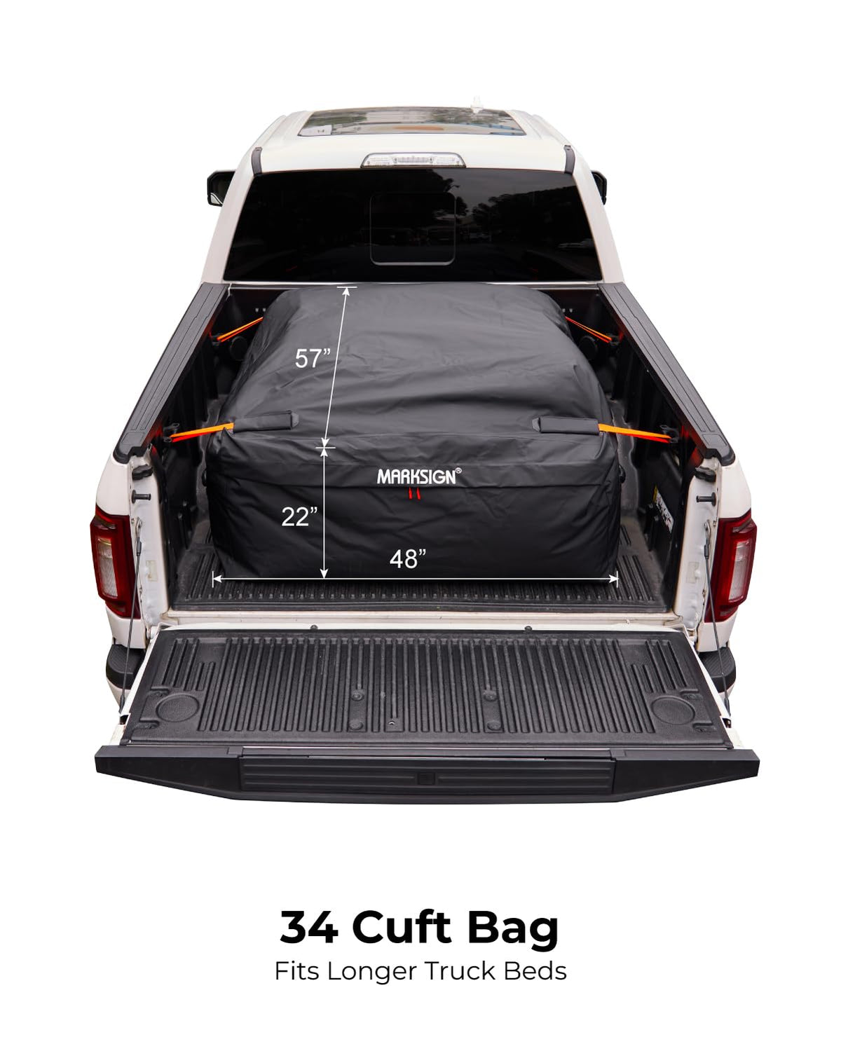 MARKSIGN installed on pickup bed showing fit and stable attachment during travel