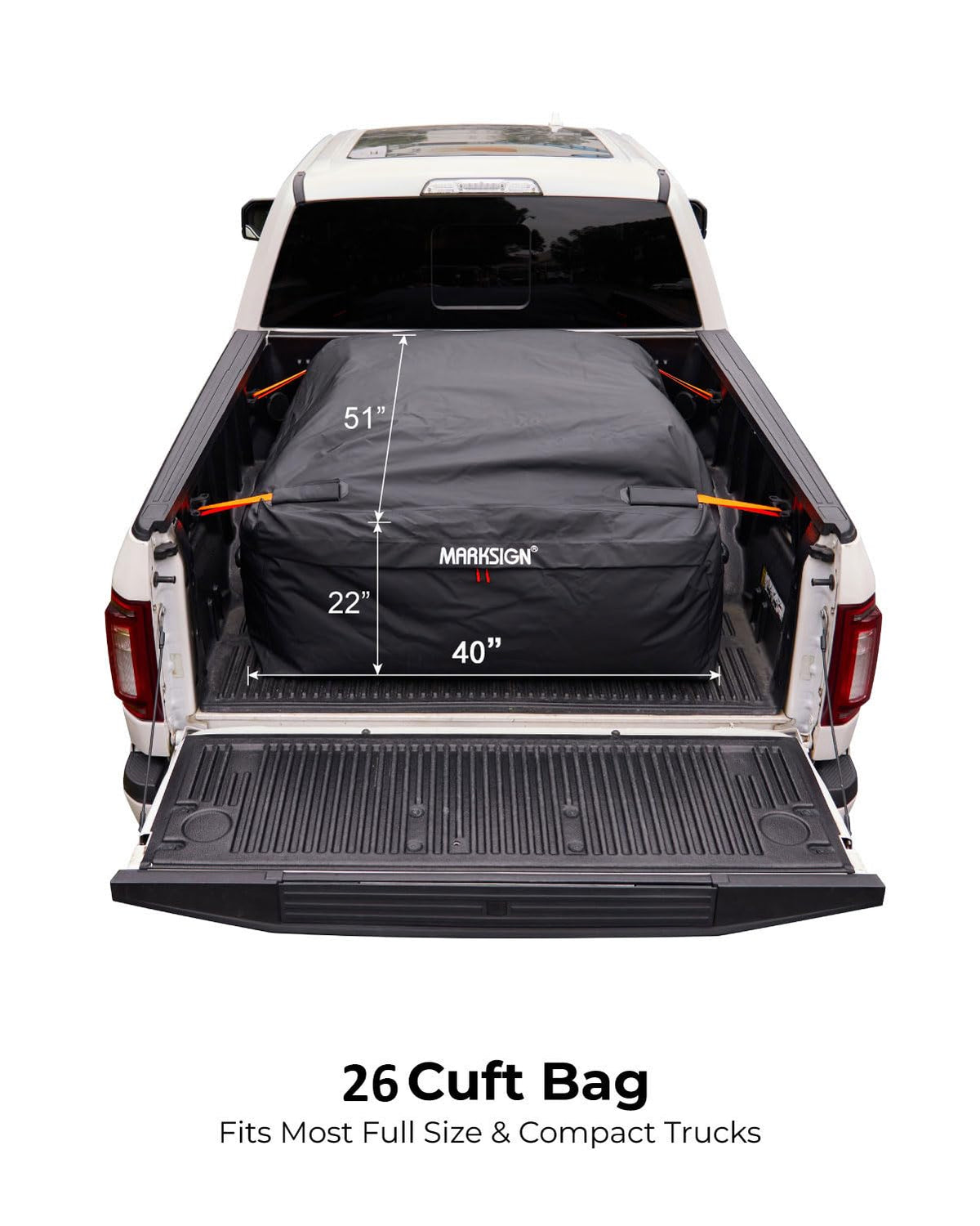 MARKSIGN overhead packed bag illustrating organized high-capacity storage