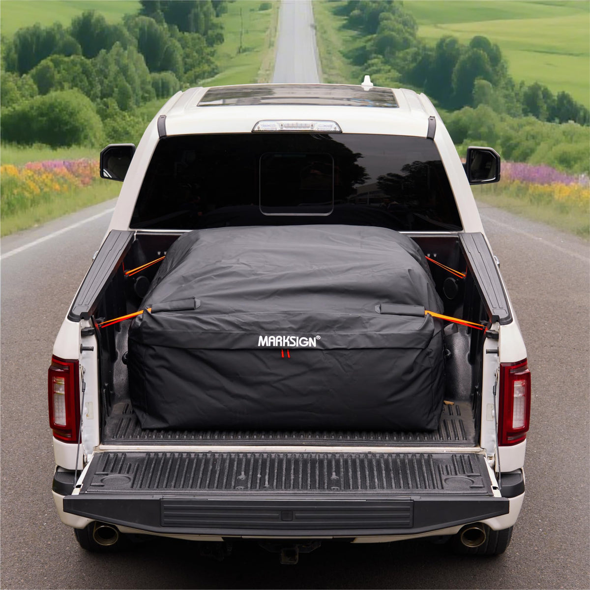 MARKSIGN front view of cargo bag showing full capacity and protection