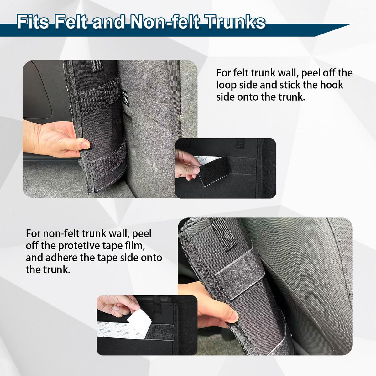 MARKSIGN Velcro and headrest strap detail ensuring secure attachment while driving